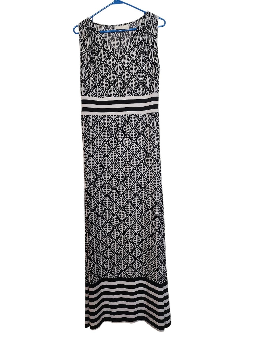 Chico's Black & White Geometric Print Sleeveless  Maxi Skirt SZ 8
